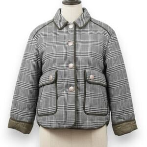 Zara Olive Plaid Quilted Equestrian Riding Jacket with Snap Pockets Size Small